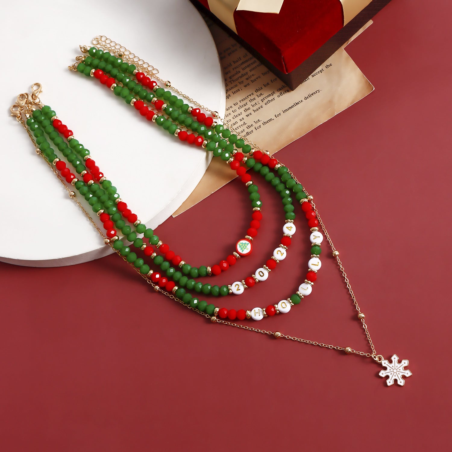 Wholesale Christmas Snowman Elk Imitation Crystal Necklace Set Sweater Chain